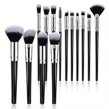Set de brochas de maquillaje, 14 piezas de brochas de maquillaje sintéticas premium, set de brochas de maquillaje para viaje para base, corrector, rubor y sombra de ojos (negro) - ColorA - Ver 1