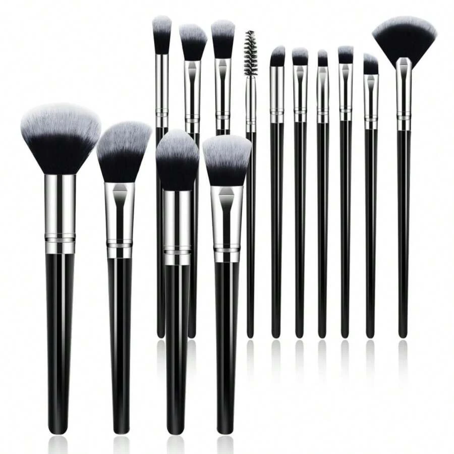 Set de brochas de maquillaje, 14 piezas de brochas de maquillaje sintéticas premium, set de brochas de maquillaje para viaje para base, corrector, rubor y sombra de ojos (negro) - ColorA - Ver 1