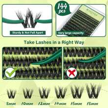 KEYYOU Lash Clusters 3D Effect Volume Eyelash Clusters Flaunt Style 144PCS D Curl Flora Wispy Look LengthLock 8u201318mm Mix Ultra-Thin Black Band (PuffSilk V3D01) - ColorA - 查看 4