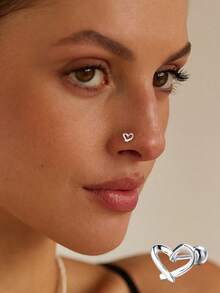 1 chiếc khuyên mũi hình trái tim rỗng tối giản bằng bạc Sterling S925, phù hợp cho nữ giới đeo hàng ngày, dự tiệc, tiệc chiêu đãi và các dịp khác. - đơn - Xem 1