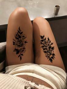 6 Piece Half Arm Flower Temporary Tattoos For Women, Real And Long-Lasting Fake Tattoos, Large Body Marker Tattoos And Hand Tattoo Stickers, Suitable For Adult Neck Arms - Black - View 5