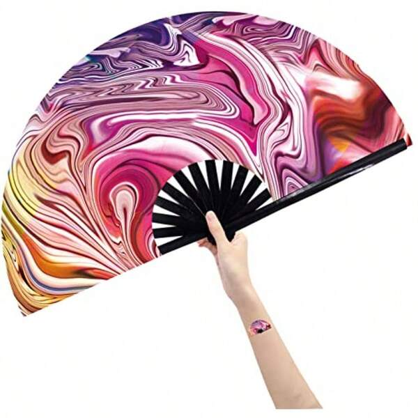 Large Folding Hand Rave Fan Popping Fans Clap Fans For Line Dancing Big Clacking Fan For Dance Party Decoration Festival Sunset Dream