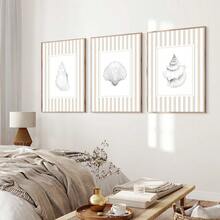1/3pcs Set Unframed Boho Beige Striped Seashell Canvas Poster Summer Coastal Nautical Cottage Wall Art Print Minimalist Beach House Decor Painting For Apartment,Living Room,Bedroom,Modern Home Decoration - A - View 4