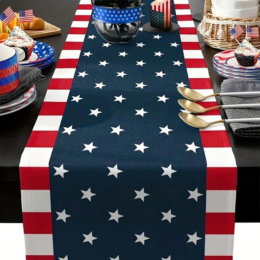 Large American Flag Table Runner  Red White  Blue Star Spangled Polyester Tablecloth, Durable Easy-Clean Independence Day Decor For 4th Of July, Parties, Weddings, Patriotic Events - USA-Themed Party Supplies - 1pc-13*35.8in(33*91cm) - View 1