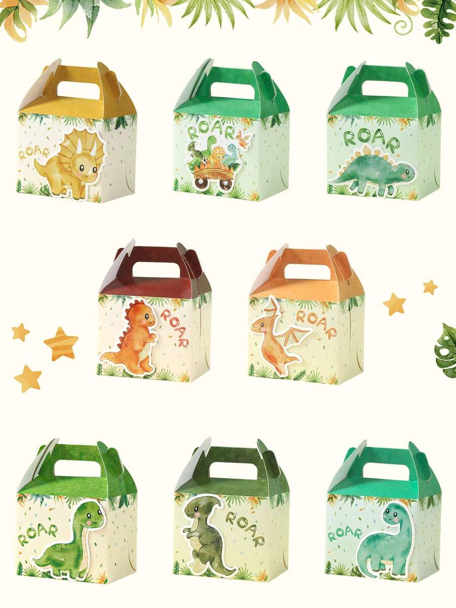 8 hộp quà hình khủng long kèm sticker hình động vật, 8 hộp kẹo giấy hình khủng long gầm gú, hộp quà giấy hình khủng long kỷ Jura dễ thương có tay cầm, thích hợp làm quà tặng cho tiệc mừng em bé chào đời, tiệc tiết lộ giới tính, tiệc sinh nhật, hộp đựng quà, đồ dùng cho tiệc sinh nhật lần thứ nhất. - Khủng long - Xem 1