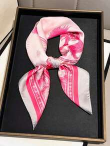 1pc New Luxury Horse Print Faux Silk Scarf, Versatile Neck Scarf/Shawl Suitable For Commuting, Outdoor Activities, Dates, Street Dance, Travel, Photo Shoots - Hồng - Xem 4