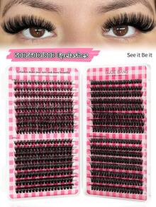 640pcs 50D/60D/80D Fluffy Curly 8-16mm Mixed False Eyelash Extension DIY Kit, Includes DIY Lower Lashes, Eyeshadow Palette, Soft Cluster Lashes, Creating Natural Butterfly Makeup Effect, Easy DIY Lashes At Home, Kit Contains Lash Glue, Makeup Remover, Lash Tweezers (Lower Lashes + 50D/60D/80D*2), Lash Cluster Set, Eyelashes, False Lashes - Black - View 9