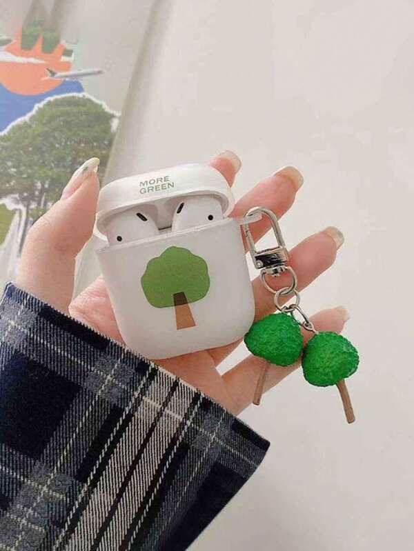 1个白色哑光小树吊坠，适用于苹果 Pro 1/2/3蓝牙无线耳机保护套，可爱哑光软壳，兼容 Pro 2/4