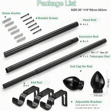 1 Thanh treo rèm chịu lực cao, có thể điều chỉnh, phù hợp với cửa sổ từ 36 - 148 inch, có đầu trang trí hình nón, bộ thanh treo rèm màu đen kèm giá đỡ, thích hợp cho rèm cửa sổ và phòng tắm, trang trí nhà cửa, rèm phòng ngủ, đường kính thanh treo rèm 1 inch. - Hình nón - Màu đen - Xem 17