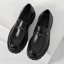 Giày lười nam đế dày Horsebit, chất liệu giả da bóng/mịn, kiểu dáng slip-on, đế chống trượt, phù hợp cho phong cách preppy, công sở và đường phố (Kích thước nhỏ hơn một size, nên chọn size lớn hơn) - màu đen mờ - Xem 9