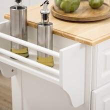 Kitchen Island With Storage Rolling Kitchen Serving Cart With Rubber Wood Top Towel Rack Storage Drawer Cabinet White - White - 查看 8