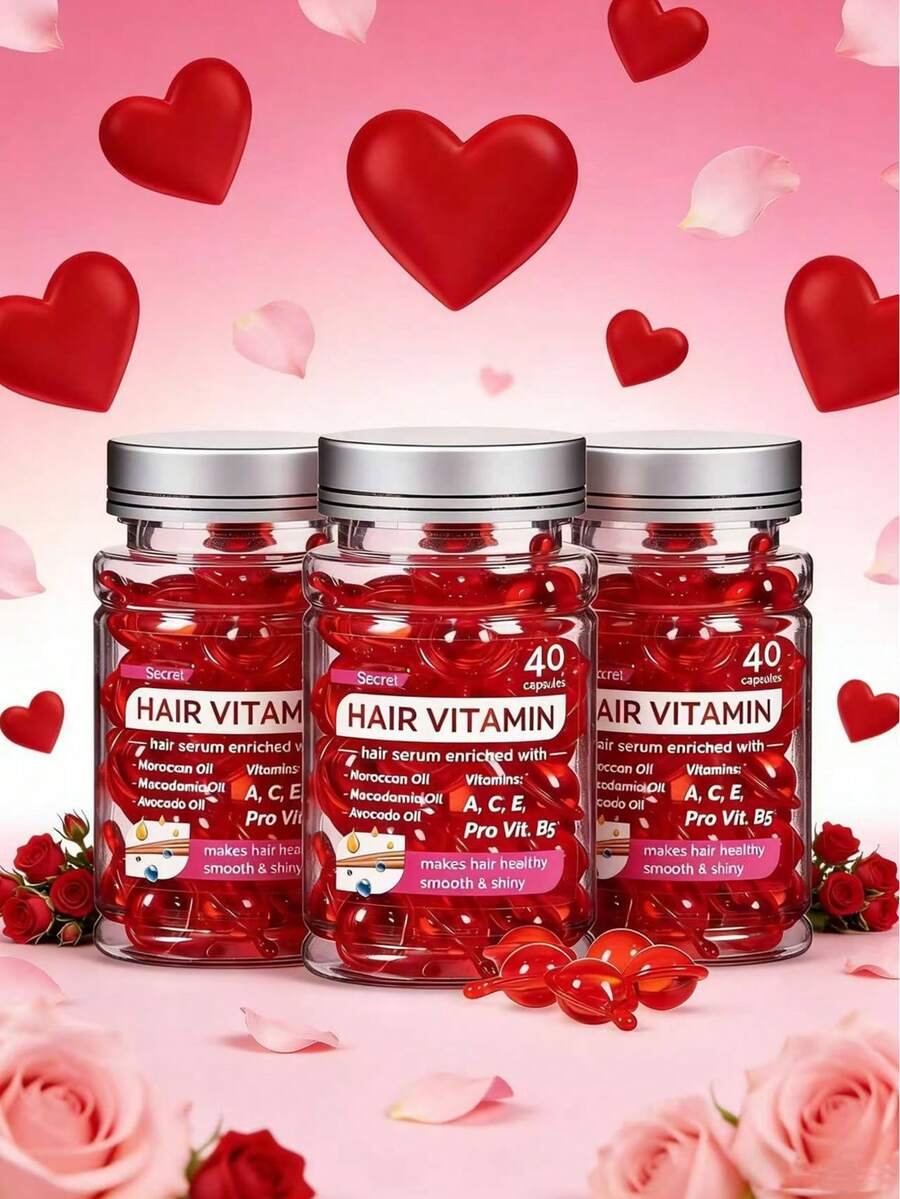 Pulsovital 40 cápsulas de suero de tratamiento capilar, cápsulas de suero de vitaminas para el cabello, enriquecido con A C E Pro B5, aceites de macadamia marroquí y aguacate, acondicionador para mujeres y hombres, sin enjuague y para todo tipo de cabello maquillaje 3pcs