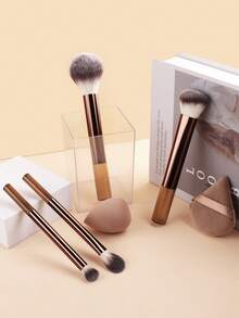 Premium Soft Makeup Brush Set - Foundation Brush, Powder Brush, Concealer Brush, Water Drop Makeup Sponge, Full Makeup Brush Kit - Coffee Brown - View 5