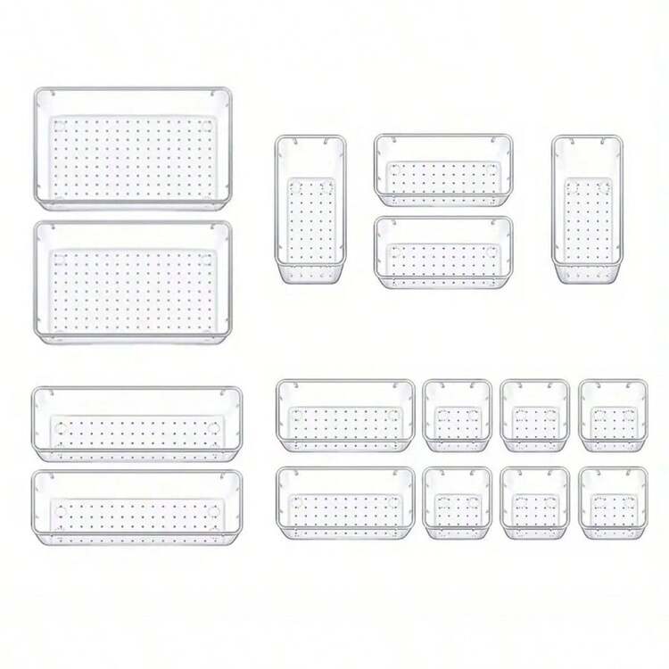 Bộ 25 món khay sắp xếp ngăn kéo – Khay đựng đồ trang điểm trong suốt – Khay đựng mỹ phẩm trong suốt cho phòng ngủ – Khay chia ngăn đựng dao kéo cho nhà bếp – Khay lưu trữ và sắp xếp đồ đạc - A - Xem 9