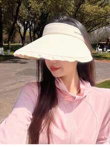 Sombrero de ala ancha de gasa con encaje estilo japonés dulce, protege contra el sol y los rayos UV, ayuda a que el rostro se vea talla grande pequeño, nuevo estilo de sombrero de sol para damas - Talla única para todos - Ver 3