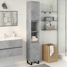 vidaXL Mobiletto da bagno con ripiano, grigio cemento, 30 x 30 x 190 cm, mobiletto da bagno moderno, mobiletto rettangolare, ampio specchio, elegante mensola a muro, pratico organizer - Polvere di cemento - Visualizzare 2