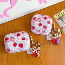 Strawberry Flower Double-Sided Design Protective Case Compatible With Apple Pro 3, Pro 2/Pro/4th Gen Bluetooth Earphone Case (Earphones Not Included) - Red - View 6