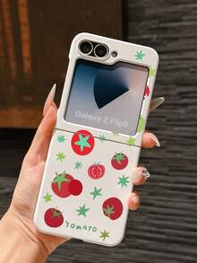 Plant 1pc Fashionable And Simple Skin Feel PC Material Cute And Simple Fruit Tomato Element Folding Phone Case, Can Protect And Prevent Falling For: SamsungGalaxy Zflip 3/Zflip 4/Zflip 5/Zflip 6/Zflip 7/ Find N3 Flip/ Razr 50 Ultra/ Razr 60 Ultra/ Razr 60/ Razr 50/XiaomiMIX Flip/Galaxy Z Flip7 FE - White - View 5