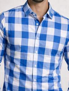 Men's Checkered Shirt, Comfortable Fashion, Long Sleeve, Country Style, June Festival, July Festival, Saint John's Day - Xanh nhạt - Xem 5