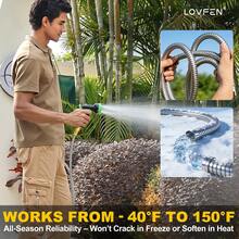 LOVFEN 25-150ft Metal Garden Hose Kit,Stainless Steel Heavy Duty Water Hose ,With 10 Function Nozzles,Flexible No-Kink, Pet-Proof, Puncture-Proof Rust-Proof For Yard, Outdoors - Metal Garden Hose - 查看 6