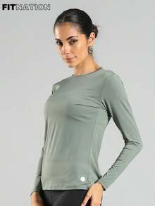 FITNATION Women's Long-Sleeved T-Shirt With UV50 Sun Protection - Army Green - View 1