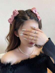 2pcs Bow Decor Barrette Women, Suitable Daily Wear And Events,Pink Accessories Valentine's Day,Hair Accessories,Hair Claw,Claw Clips,Hair Clutch,Hair Jaw Clip Fall Winter Hair Clip Vacation Outfits Woman - 勃根地 - 查看 1