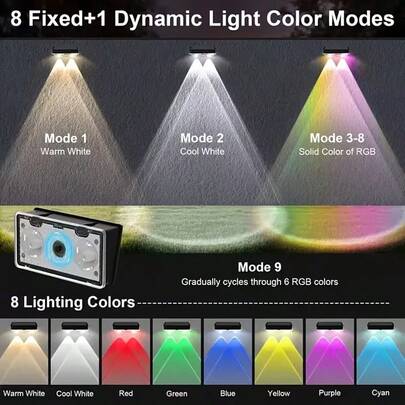 2/4pcs Solar Powered Fence & Wall Lights, Multi-Color Options, RGB+White+Warm Light Auto Switch, Dusk To Dawn Auto On, Outdoor Solar Lights For Garden, Patio, Balcony & Yard Decor, Solar Wall Lamp With Solar Panel