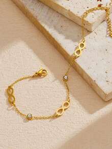 1 chiếc mặt dây chuyền hình tròn đính kim cương, kiểu dáng thời trang, đơn giản, thường ngày, khoét rỗng, mạ vàng, mặt dây chuyền hình biểu tượng vô cực, dây chuyền trang sức bằng thép không gỉ. - Vàng - Xem 3