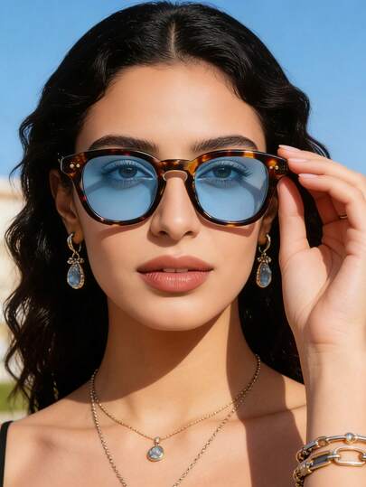 1 Pair New Fashion Decorative For Women, Suitable For Daily Wear, Summer Beach Vacation, Outdoor Activities, Travel, Leopard Print Tortoiseshell Bohemian Style Oversized Square Frame, Suitable For Vacation, Beach, Travel