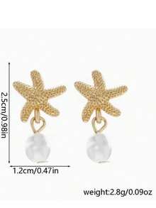 1 Pair Minimalist Starfish Earrings For Women, Suitable For Daily Wear And Beach Vacation - Multicolor - View 4