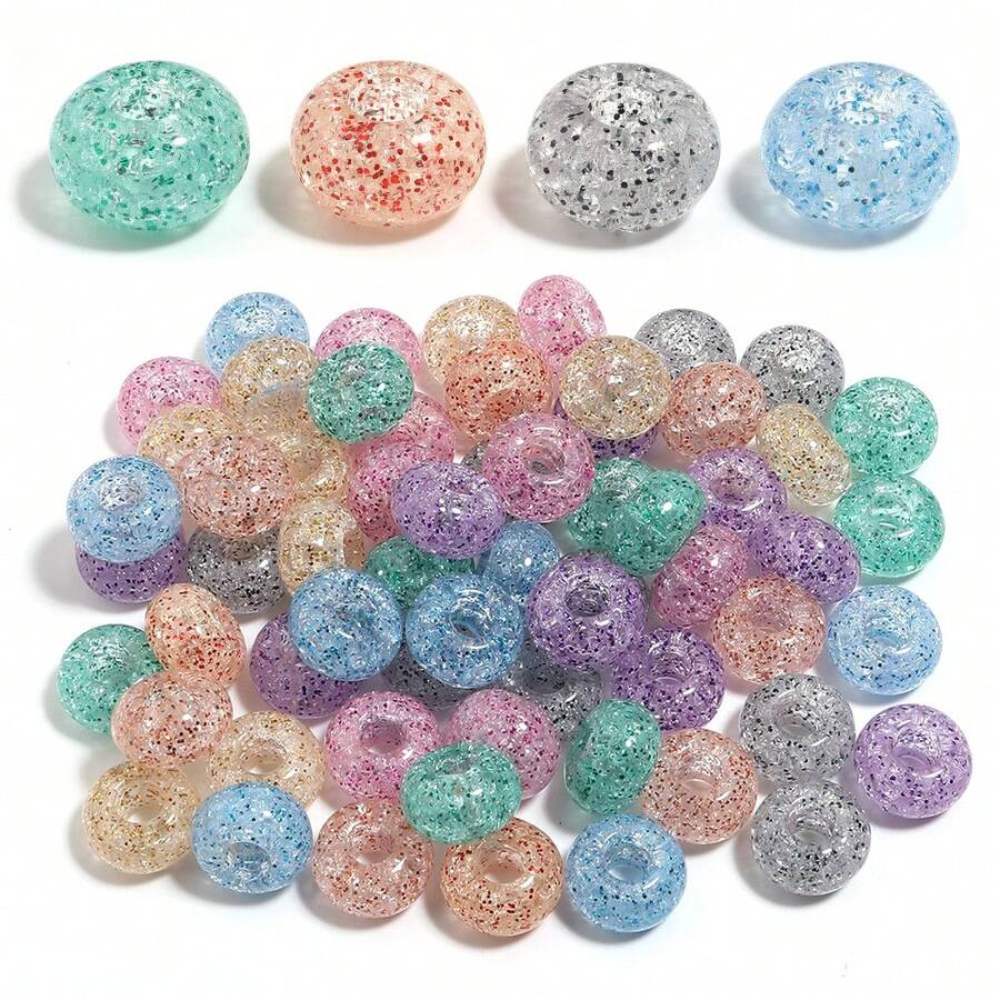 30 hạt/gói hạt acrylic lấp lánh pha lê, lỗ lớn 14mm, hạt rời tuyệt đẹp để làm trang sức, phụ kiện thủ công DIY làm băng đô cài tóc và dây đeo điện thoại, hiệu ứng ánh kim.