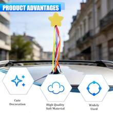 Star Car Antenna Topper Vehicle Roof Antenna Ball With Ribbon For Easy To Find In The Parking Lot Funny Automotive Toppers Exterior Decorations Universal For SUV Van Truck Yellow - 黃色的 - 查看 3