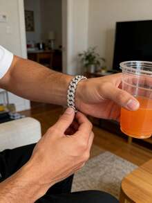 Xiacheng Cadena cubana de plata para hombres y mujeres, cadena de collar con diamantes, cadena con efecto de hielo, pulsera cubana de eslabones para hombres, joyería hip hop para hombres y mujeres, regalo de joyería - Plateado - Ver 5