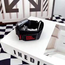 Nylon Canvas Watch Band Compatible With Apple Series 1-10, High-Quality Nylon Loop Hook And Loop Strap, 46mm - Black - View 1