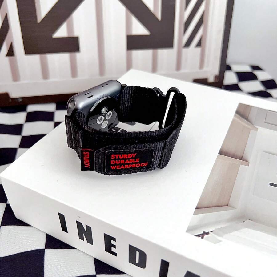 Nylon Canvas Watch Band Compatible With Apple Series 1-10, High-Quality Nylon Loop Hook And Loop Strap, 46mm - Black - View 1