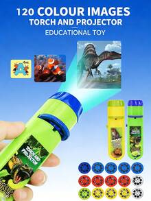 Kids Projection Flashlight, Early Education Storytelling Lighting, Cartoon Dinosaur & Animal Patterns, Interesting Projection Toy, Holiday Gift - Multicolor - View 2