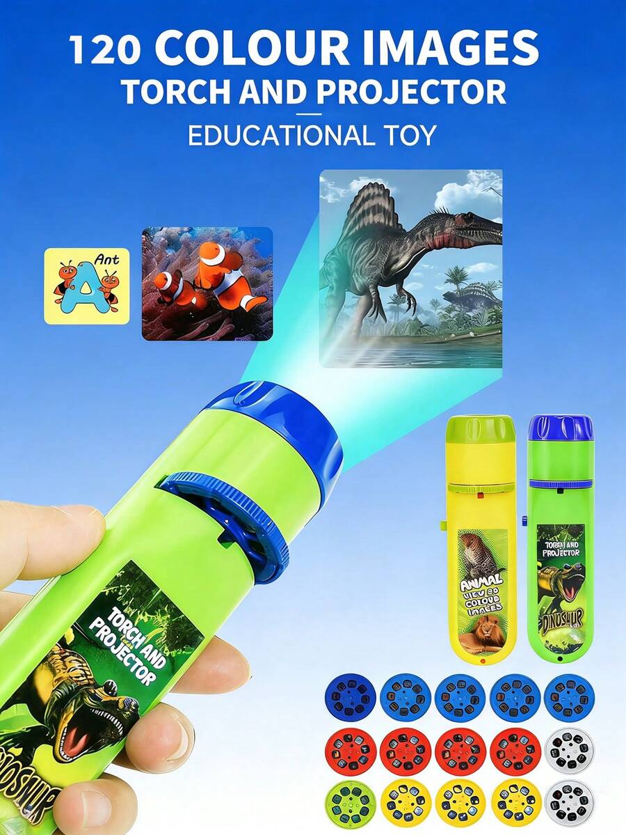 Kids Projection Flashlight, Early Education Storytelling Lighting, Cartoon Dinosaur & Animal Patterns, Interesting Projection Toy, Holiday Gift
