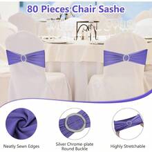 150 Pieces Spandex Stretch Chair Sashes Bows Elastic Chair Cover Bands Ties With Slider Wedding Party Reception Events Universal Ceremony Banquet Decorations (Gold) - Purple - View 5