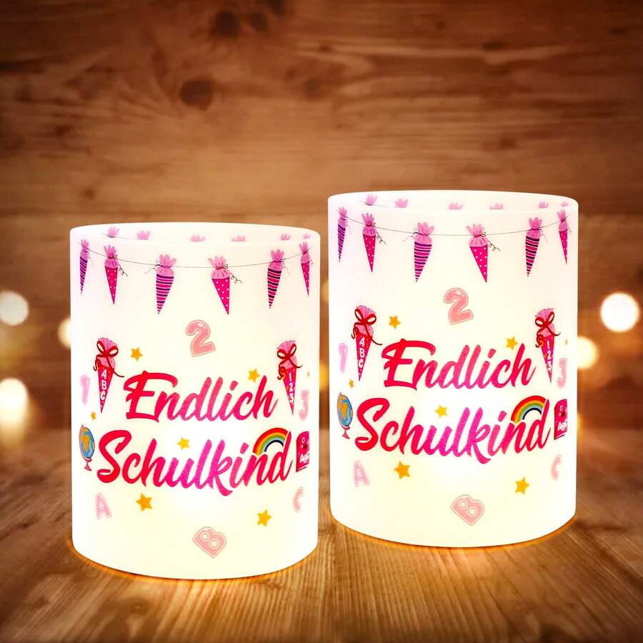 Windlicht Tischdeko - 12-teiliges Set in Rosa für die Einschulungszeit-Partyzubehör-Set - Übersicht 1