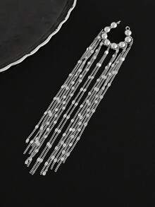 1pc Personalized Long Chain Tassel Ear Cuff Earrings For Women, No Piercing Required - Silver - View 4