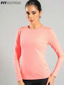 FITNATION Women's Long-Sleeved T-Shirt With UV50 Sun Protection - Fluorescent Pink - View 1
