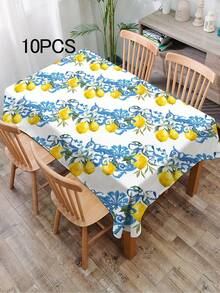 1 pieza Mantel con estampado de limón, mantel rectangular/redondo moderno de poliéster impermeable, impresión digital adecuada para sala de estar, mesa de comedor al aire libre, mesa redonda pequeña - Multicolor - Ver 11