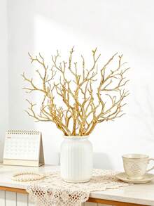 1 Peça Galho de Árvore Artificial Mansanita de 40 cm, Galho em Formato de Chifre de Cervo de Plástico Falso, Haste Decorativa de Planta para Casa, Casamento, Centro de Mesa de Jantar, Decoração de Feriados - Dourado - Visão 7