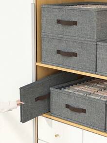 1pc Grey Linen Drawer Storage Box With Zipper Lid, Foldable Divider Storage Bin With Reinforced Handles, Multi-Compartment Wardrobe Organizer For Clothes, Pants And Sweaters, Perfect For Closet And Bedroom Storage - Grey - View 7