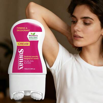 Crema desodorante para hombres y mujeres, crema de masaje con rodillo desodorante, hidratante y nutritiva, frescura duradera, cuidado suave, apta para viajes o uso diario