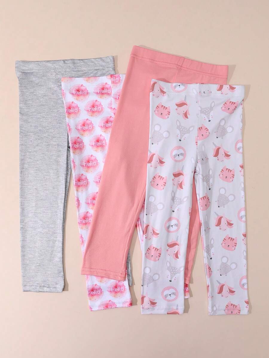 4 piezas Leggings ajustados con estampado animal para niñas, pantalones tobilleros elásticos y ajustados, uso diario cómodo, primavera/verano - Multicolor - Ver 1