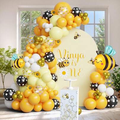 129pcs Bee Themed Balloon Arch Decoration Set, Includes Black, Yellow, White And Gold Bee Foil Balloons Garland, Suitable For Bee Themed Birthday Party, Christening Party, Gender Reveal Party And 1st Birthday Party Decoration