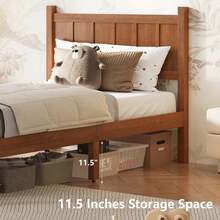 MERAX Twin Size Flat Panel Bed With Headboard & Footboard, Minimalist Modern Platform Bed With Wood Grain Finish, Shaker And Farmhouse Style Design, Sleek And Functional Bedroom Furniture,Light Walnut - Walnut(Twin Size) - 查看 3