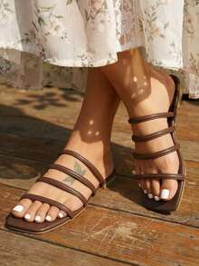 planare 新款女士时尚休闲夏季度假风棕色平底凉鞋，适合日常通勤、海滩度假及其他夏季穿搭 - 棕色 - 查看 5