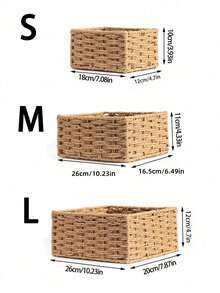 天然米色编织收纳篮，开放式编织设计，坚固的藤条结构，适用于浴室、卧室、客厅、宿舍、办公桌、家居、办公室或礼品装饰收纳，节省空间，用途广泛。 - 編織籃 - 查看 3